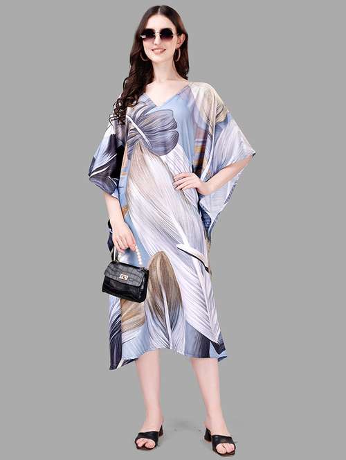 women printed kimono sleeve kaftan dress