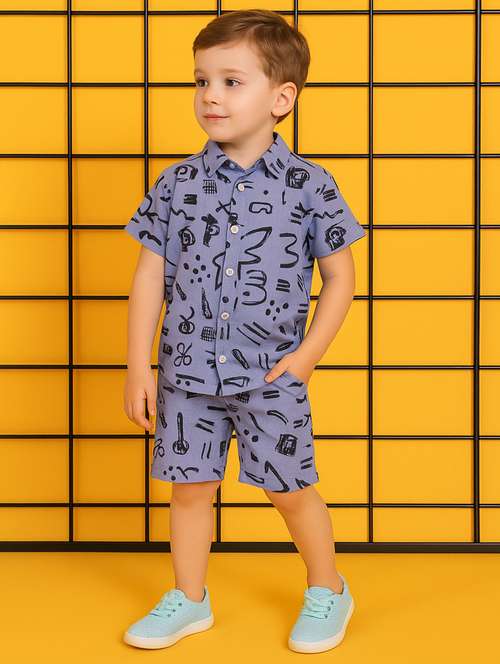 boys printed shirt & shorts co-ord set - 21960668 - Standard Image - 0