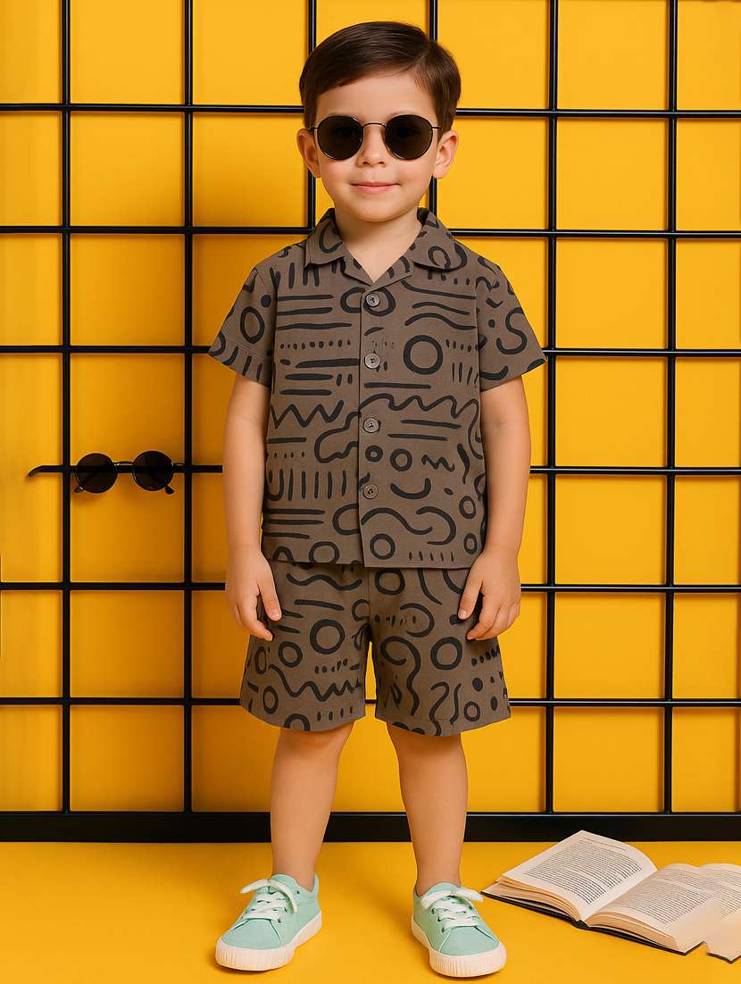 boys printed shirt & shorts co-ord set
