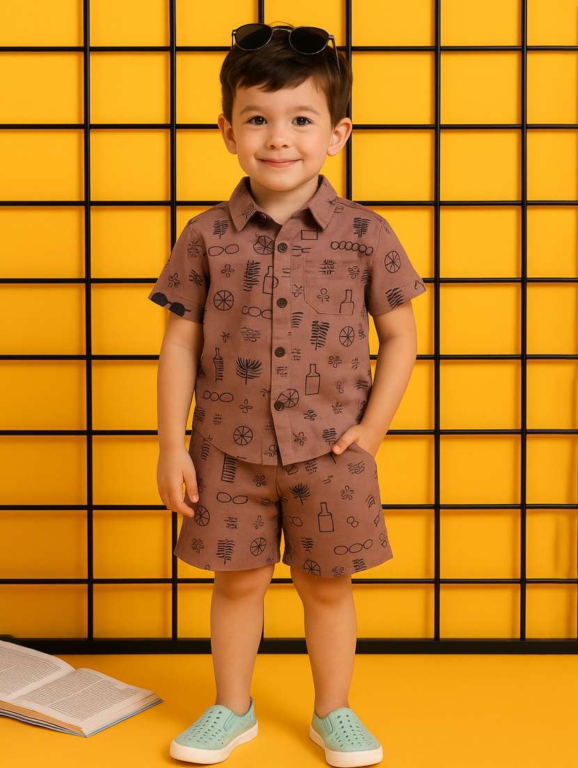 boys printed shirt & shorts co-ord set