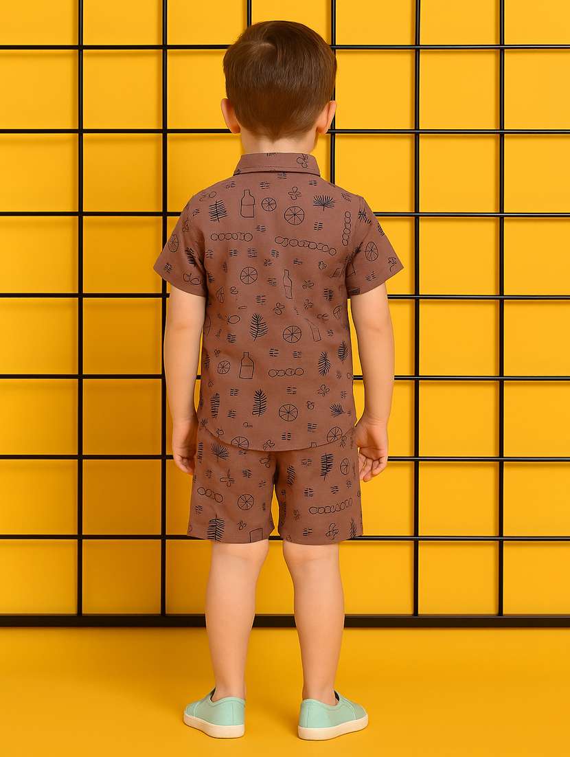 boys printed shirt & shorts co-ord set - 21960671 -  Standard Image - 3
