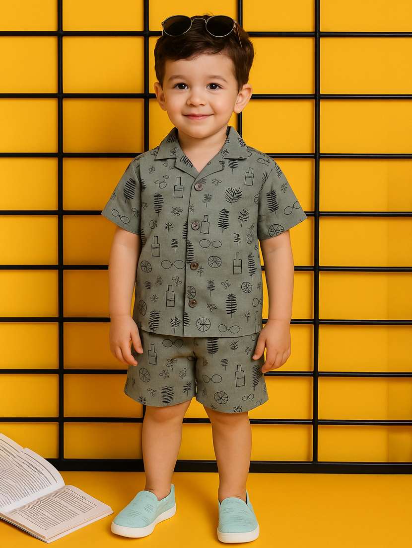 boys printed shirt & shorts co-ord set