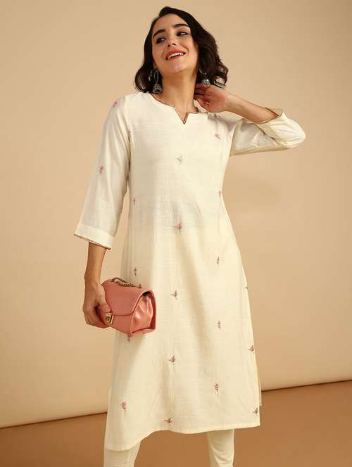 women embroidered three quarter sleeve straight kurta - 21960783 -  Standard Image - 0