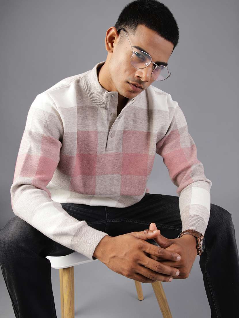 men checkered long sleeve regular fit pullover - 21960822 -  Zoom Image - 0