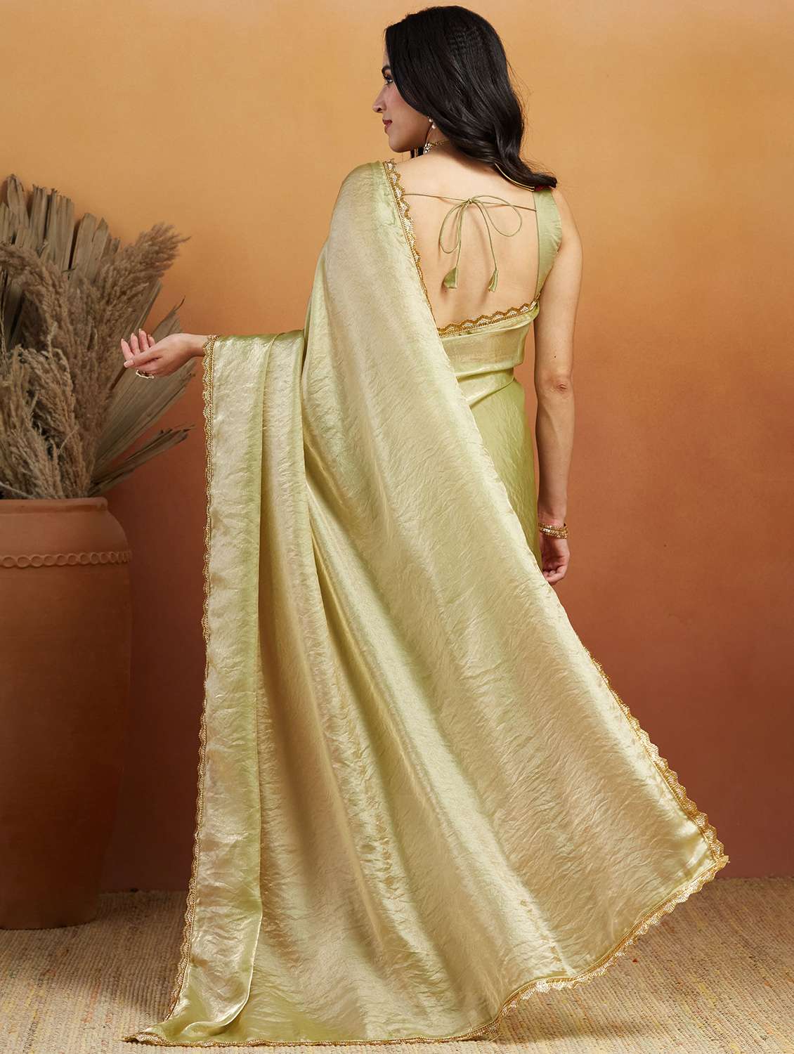 women solid with bordered ready to wear saree with blouse - 21961285 -  Standard Image - 3