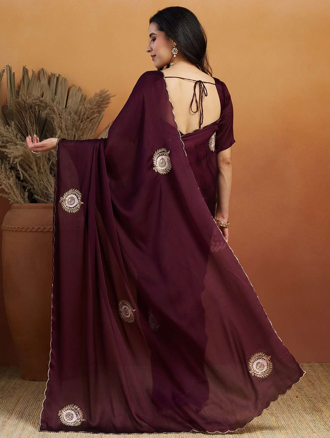 women purple ready to wear saree with blouse - 21961291 -  Standard Image - 3