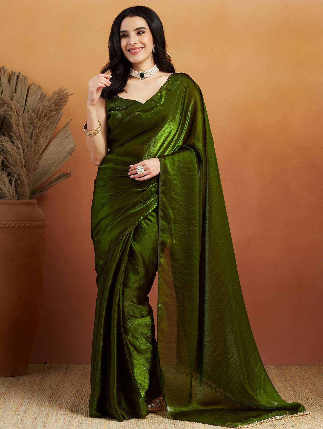 women green ready to wear saree with blouse - 21961292 -  Zoom Image - 0
