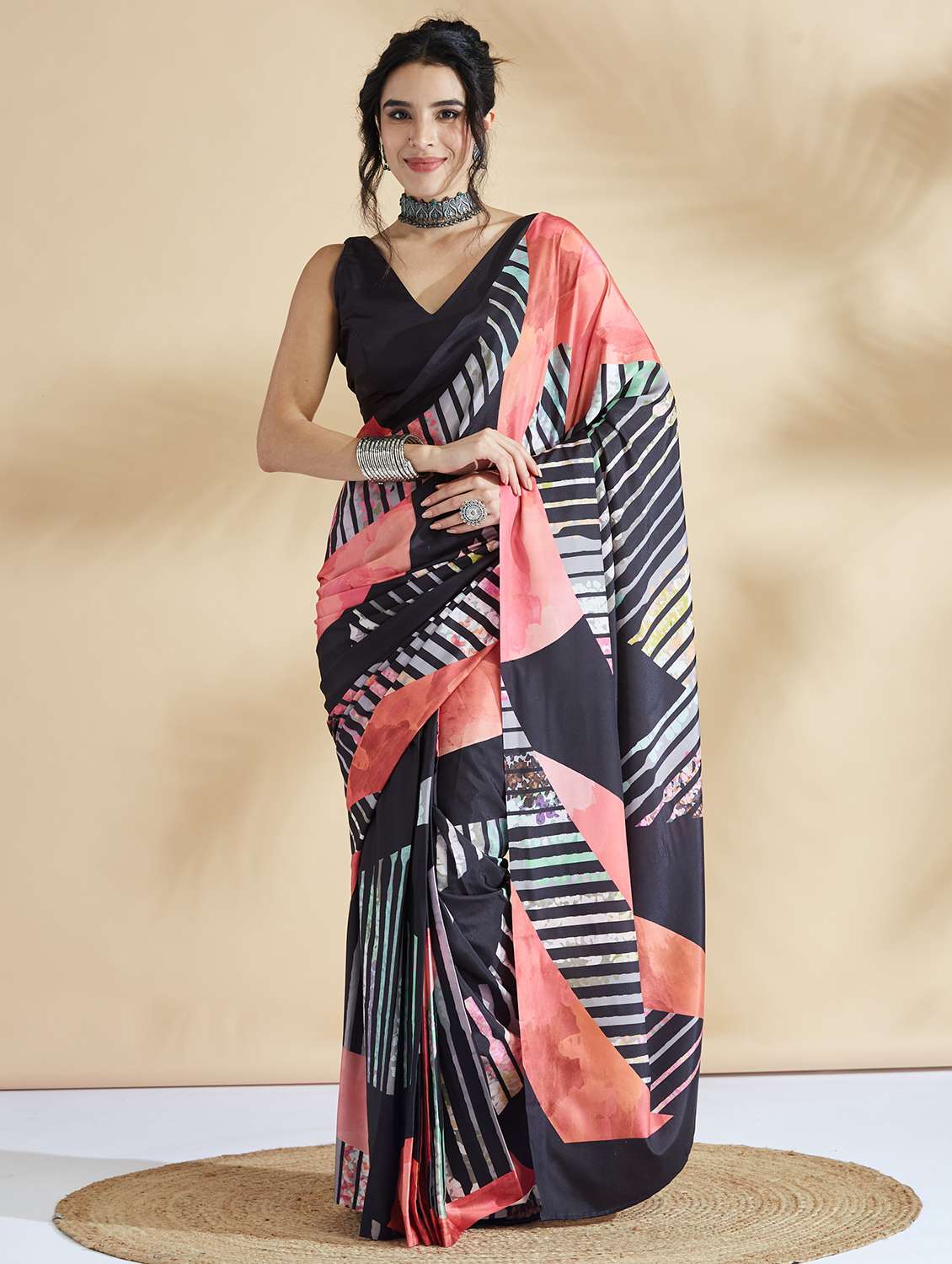 women printed ready to wear saree with blouse - 21961308 -  Zoom Image - 0