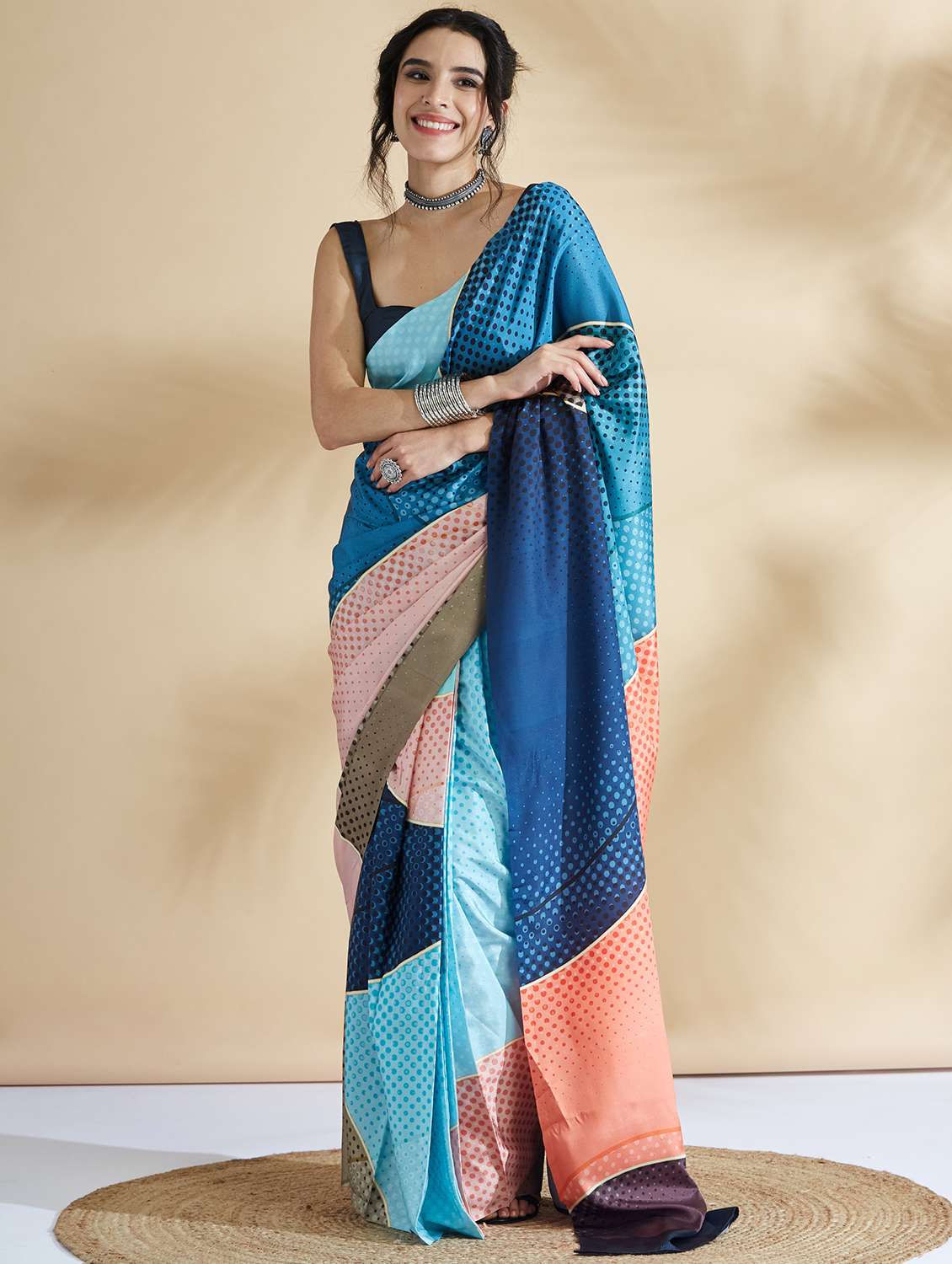 women printed ready to wear saree with blouse