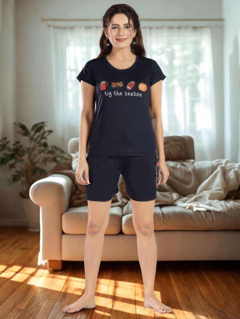 women printed nightwear shorts set