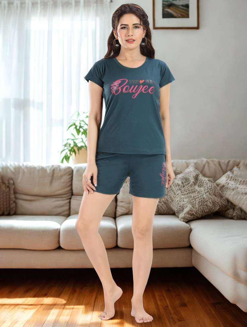 women printed nightwear shorts set