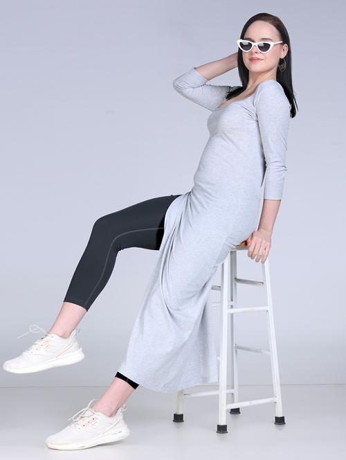 women solid scoop neck long straight top - 21961346 -  Standard Image - 0