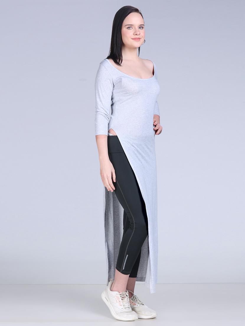 women solid scoop neck long straight top - 21961346 - Standard Image - 3