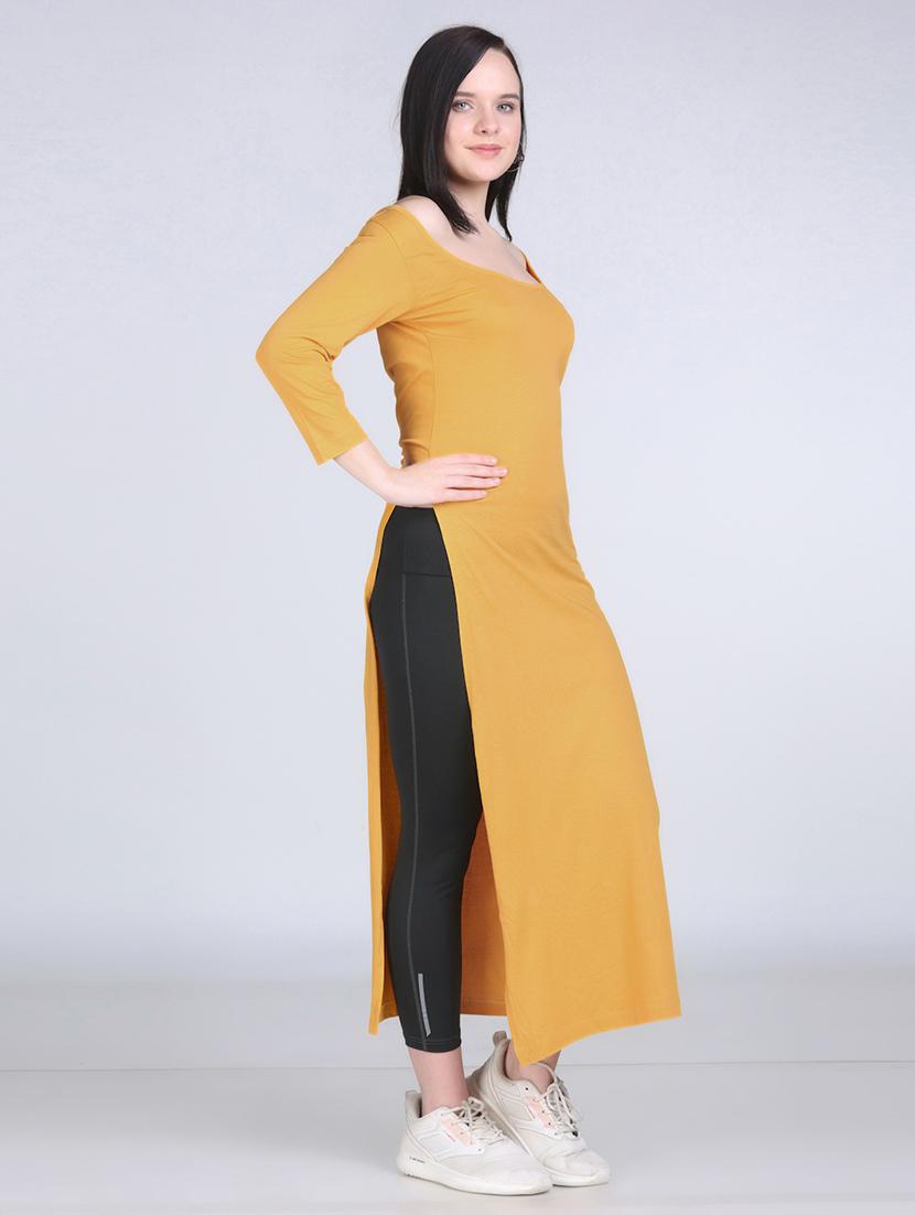 women solid scoop neck long straight top - 21961347 - Standard Image - 3