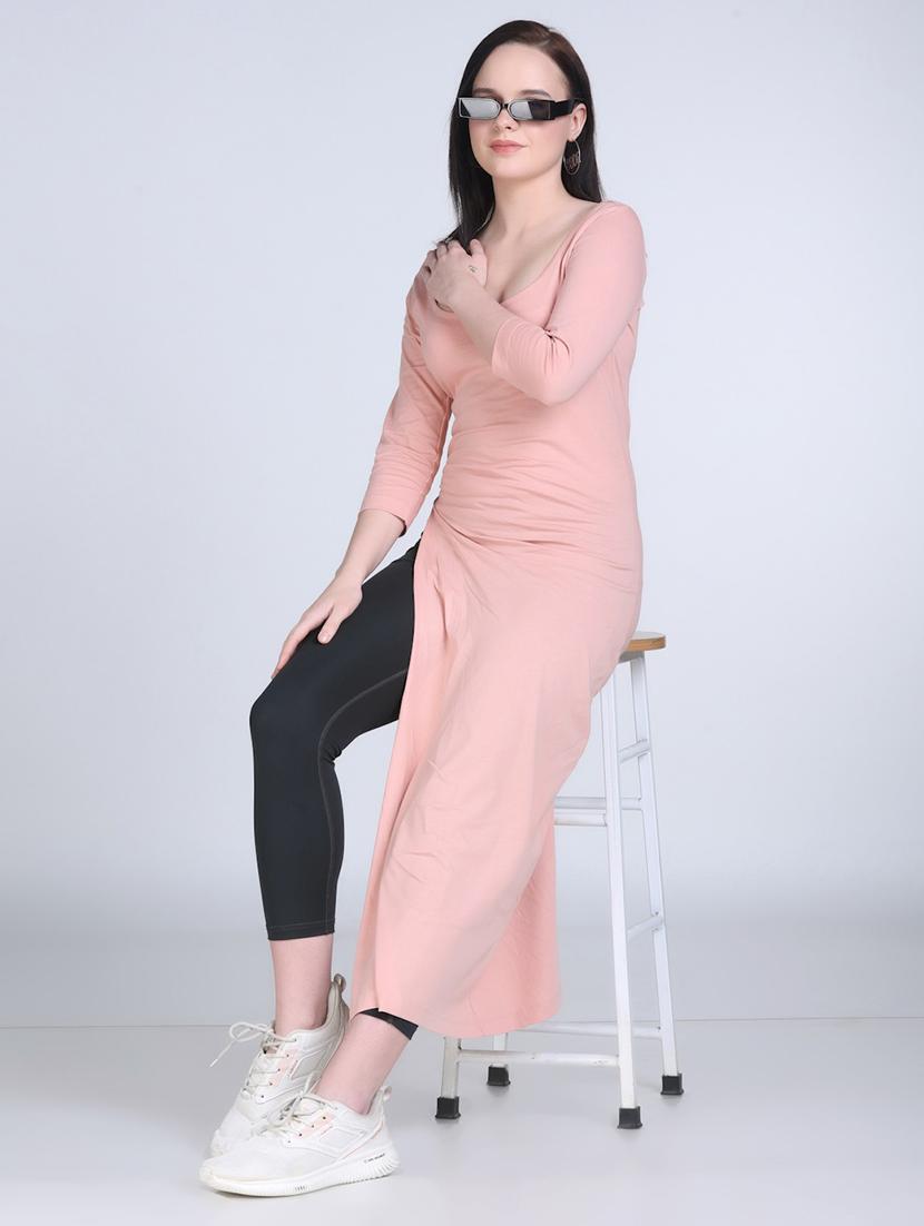 etico peach solid regular high slit top