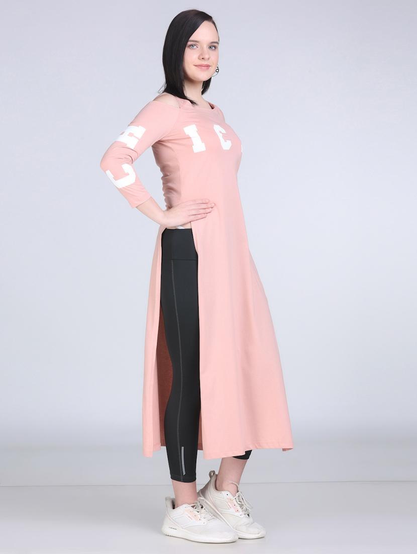 women printed cold shoulder long straight top - 21961357 - Standard Image - 3