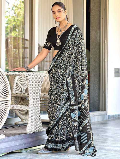 women printed ready to wear saree with blouse - 21961370 - Standard Image - 0