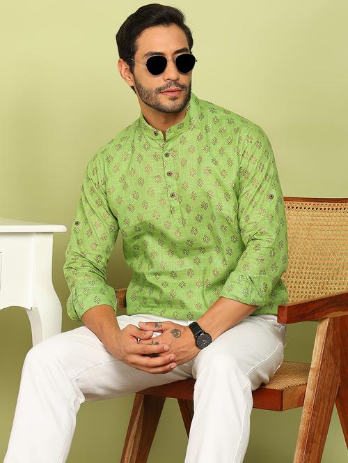 men printed mandarin neck short kurta - 21961380 - Standard Image - 0