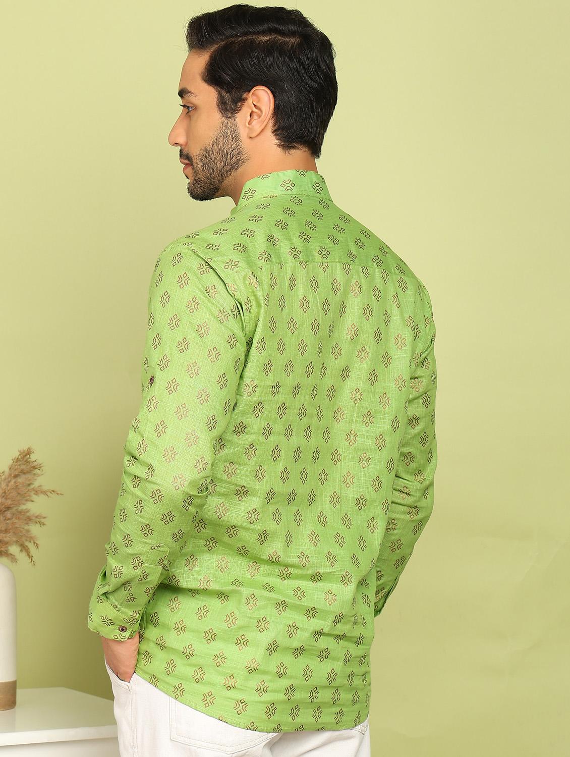 men printed mandarin neck short kurta - 21961380 - Standard Image - 3
