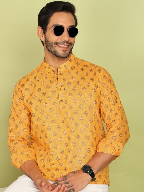 men printed mandarin neck short kurta - 21961381 - Standard Image - 0