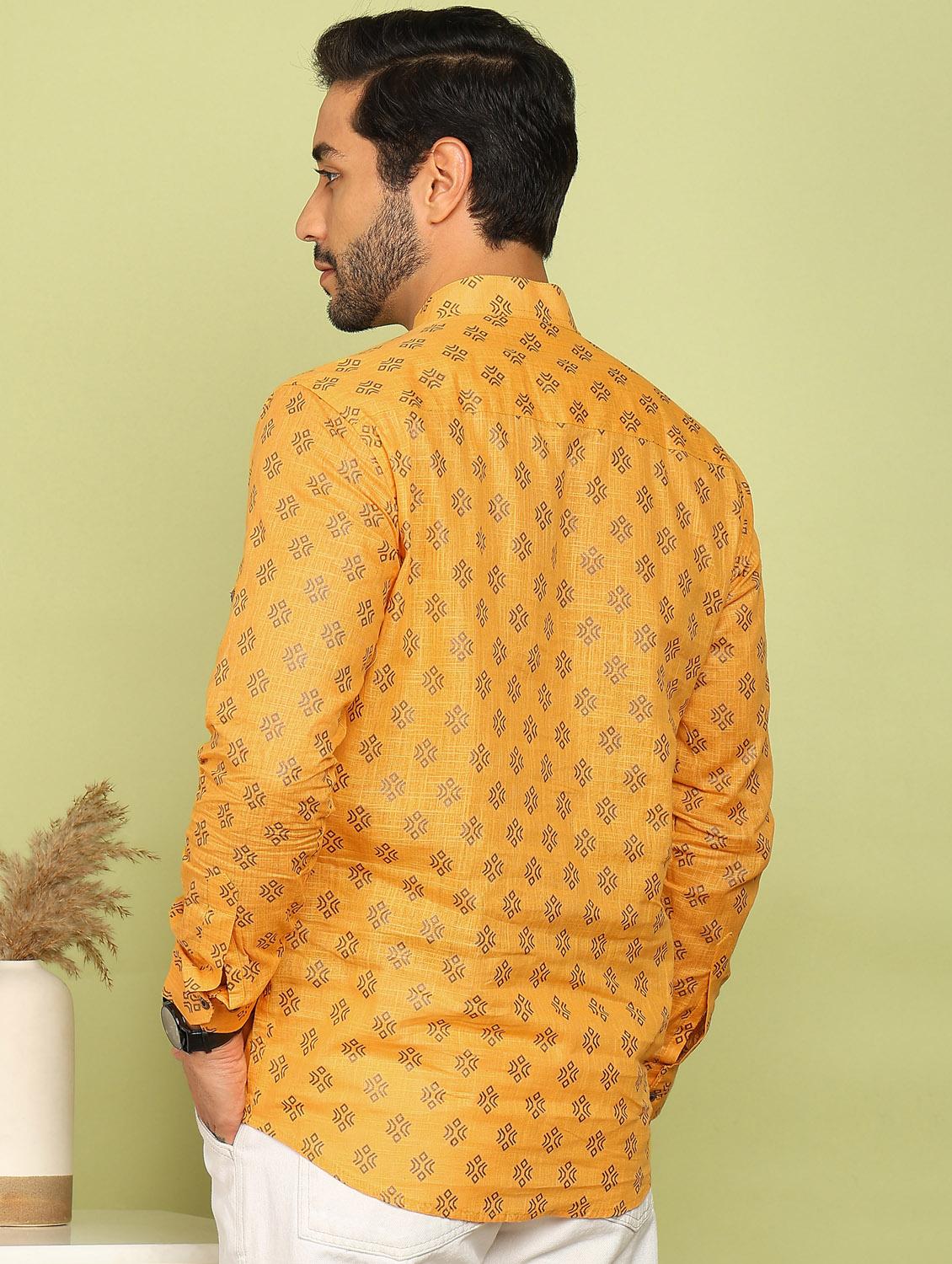 men printed mandarin neck short kurta - 21961381 - Standard Image - 3