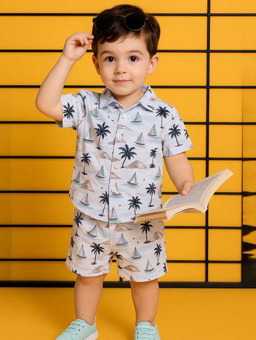 boys printed shirt & shorts co-ord set - 21961408 - Standard Image - 0