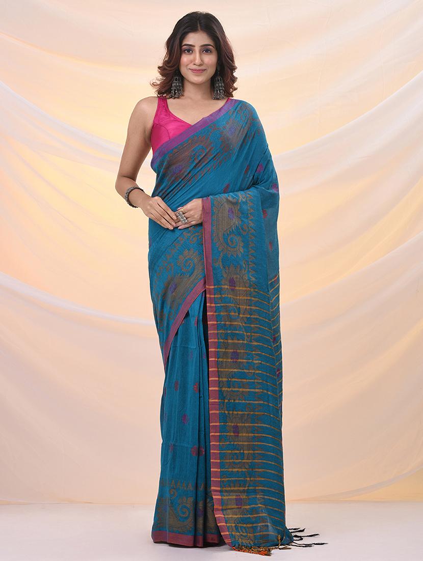 women self design handloom saree with blouse