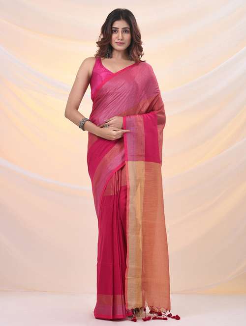 women solid with bordered saree with blouse - 21961497 - Standard Image - 0