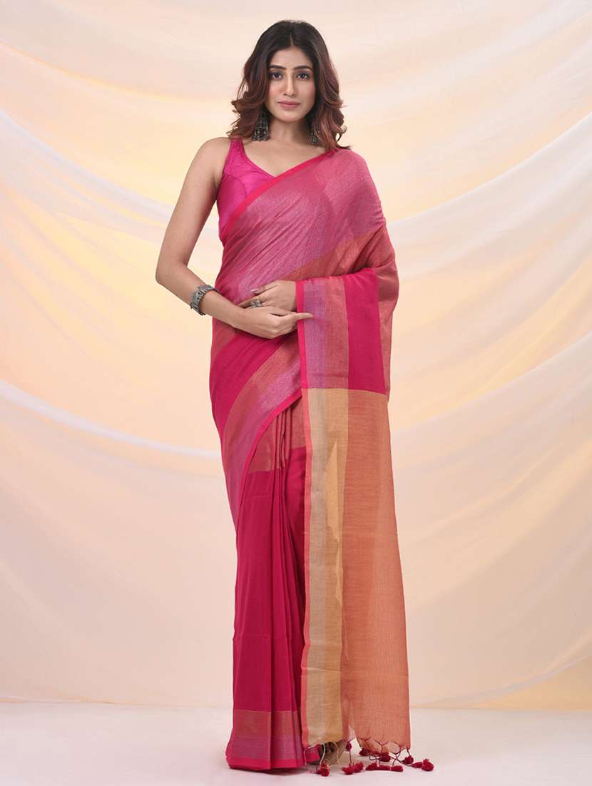 women solid with bordered saree with blouse - 21961497 - Zoom Image - 0