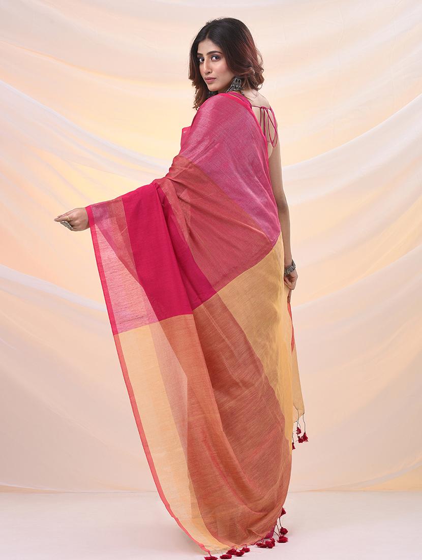 women solid with bordered saree with blouse - 21961497 - Standard Image - 3