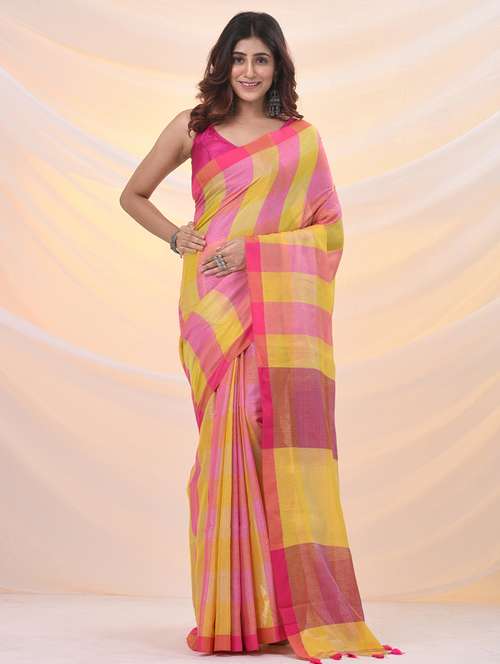 women striped handloom saree with blouse - 21961498 -  Standard Image - 0