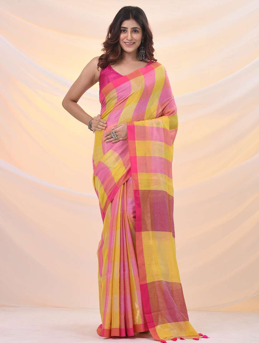 women striped handloom saree with blouse