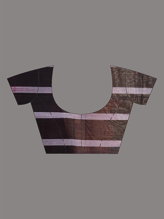 women solid with striped bordered saree with blouse - 21961507 - Standard Image - 5