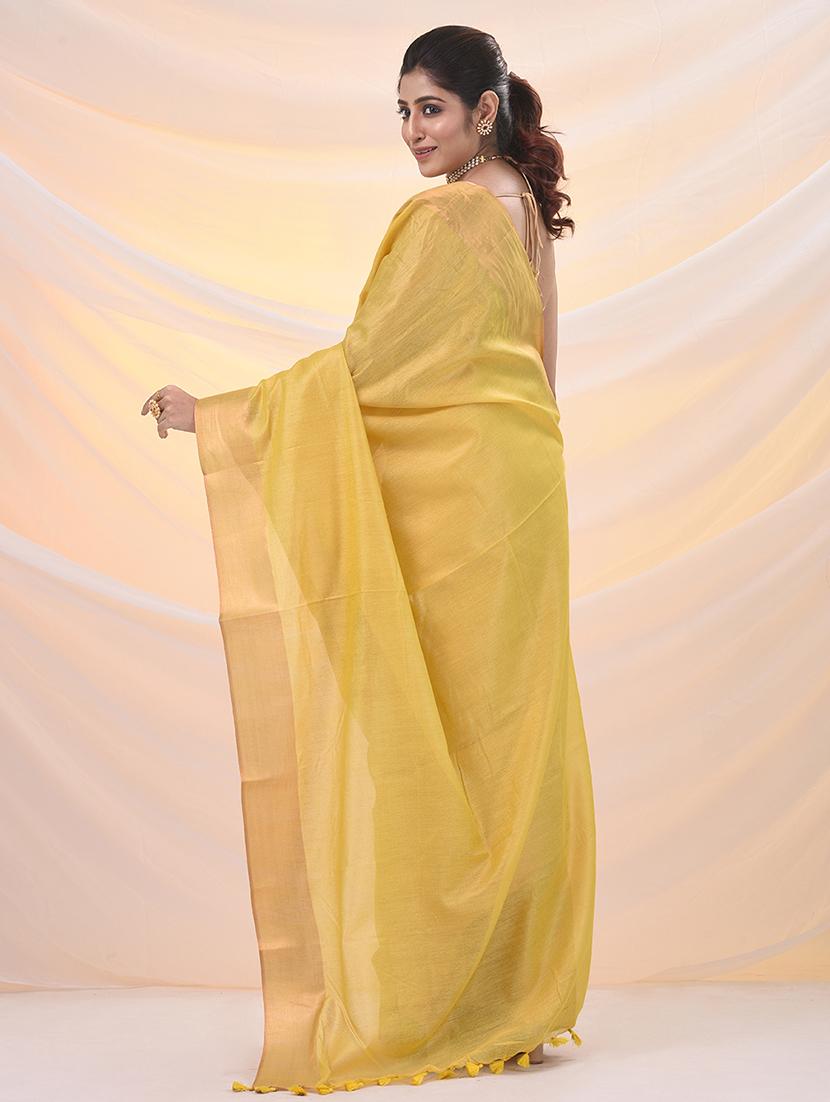 women solid with bordered saree with blouse - 21961514 - Standard Image - 3