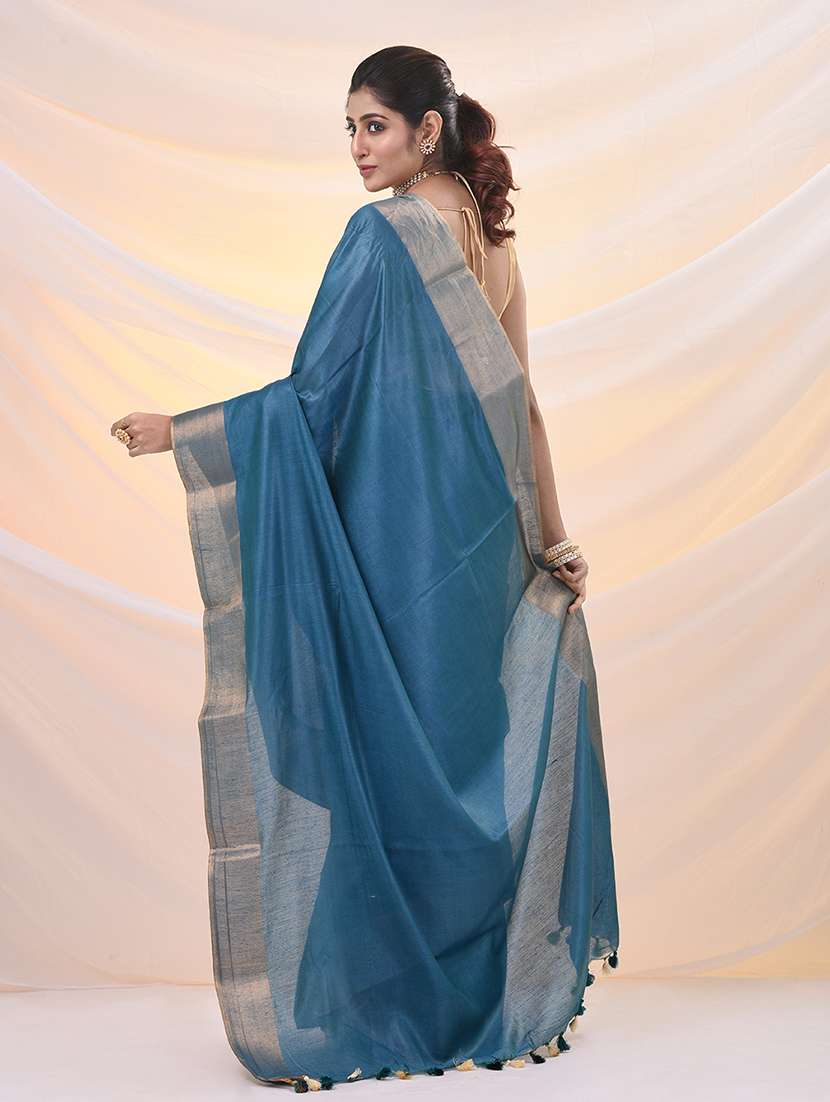women solid with bordered saree with blouse - 21961518 - Standard Image - 3