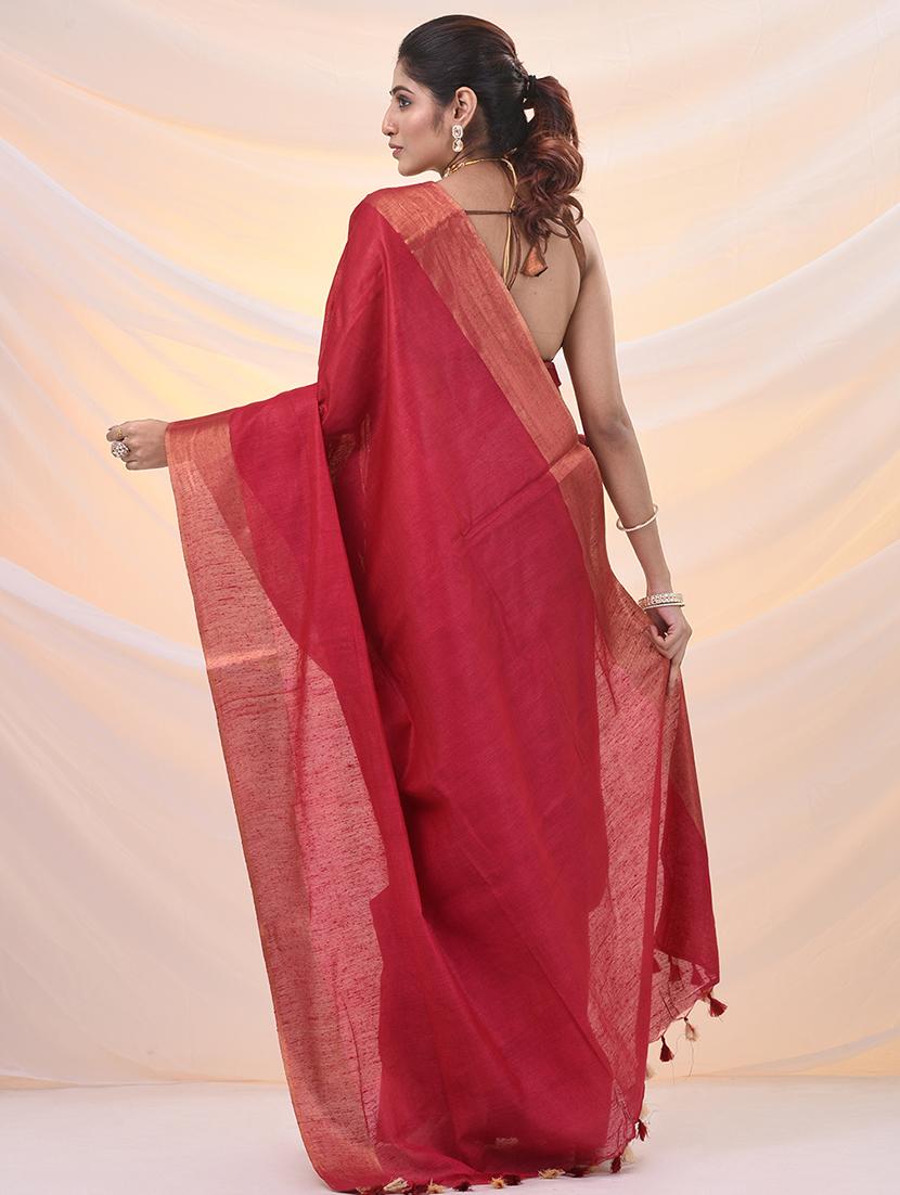 women solid with bordered saree with blouse - 21961519 - Standard Image - 3