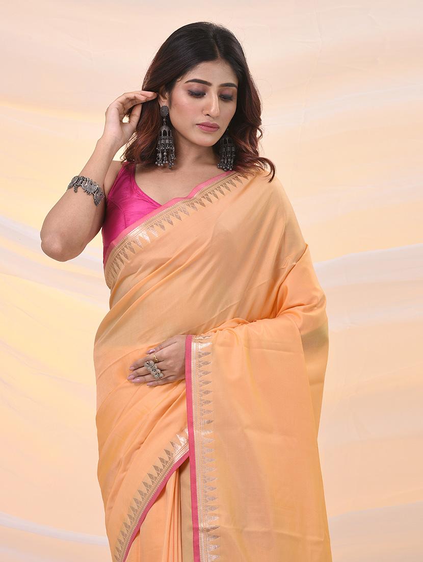 women solid with bordered saree with blouse - 21961520 - Standard Image - 3