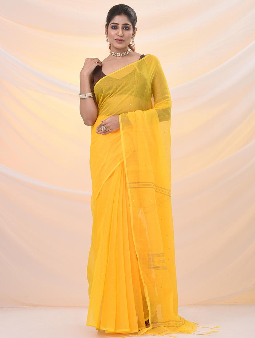 women solid with work embellished saree with blouse - 21961521 - Zoom Image - 0