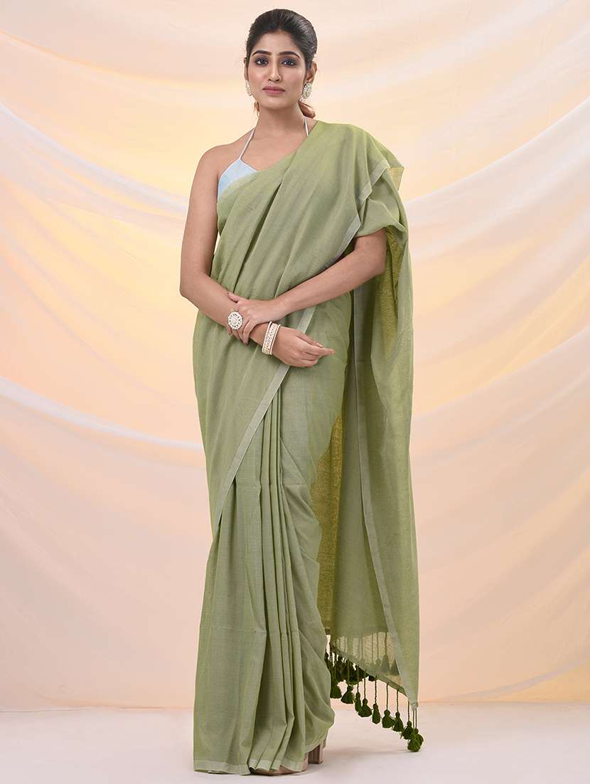women solid plain saree with blouse