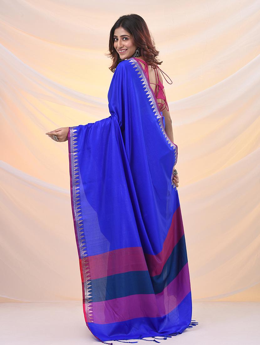 women solid with bordered saree with blouse - 21961533 - Standard Image - 3