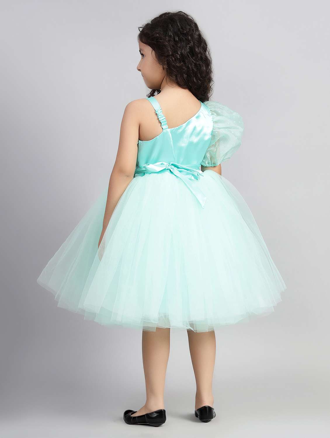 girls solid single shoulder fit & flare dress  - 21961537 -  Standard Image - 3