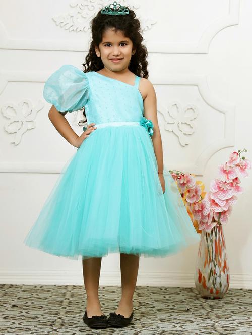 girls solid single shoulder fit & flare dress - 21961540 - Standard Image - 0