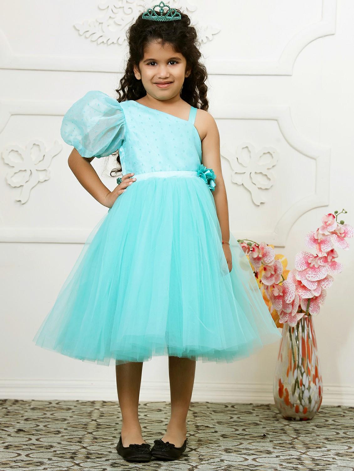 girls solid single shoulder fit & flare dress - 21961540 - Zoom Image - 0
