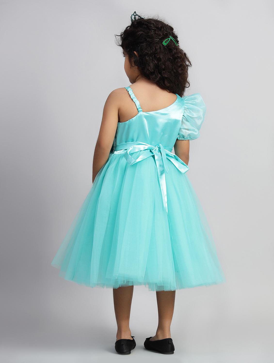 girls solid single shoulder fit & flare dress - 21961540 - Standard Image - 3