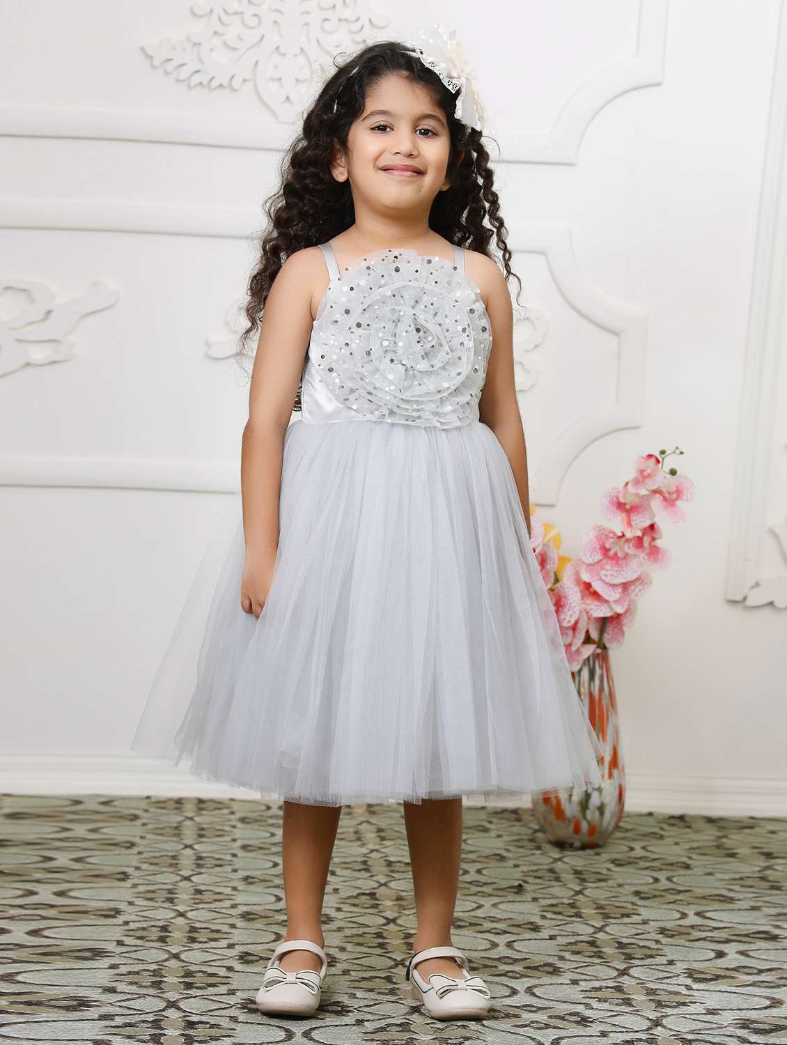 girls embellsihed shoulder strap fit & flare dress