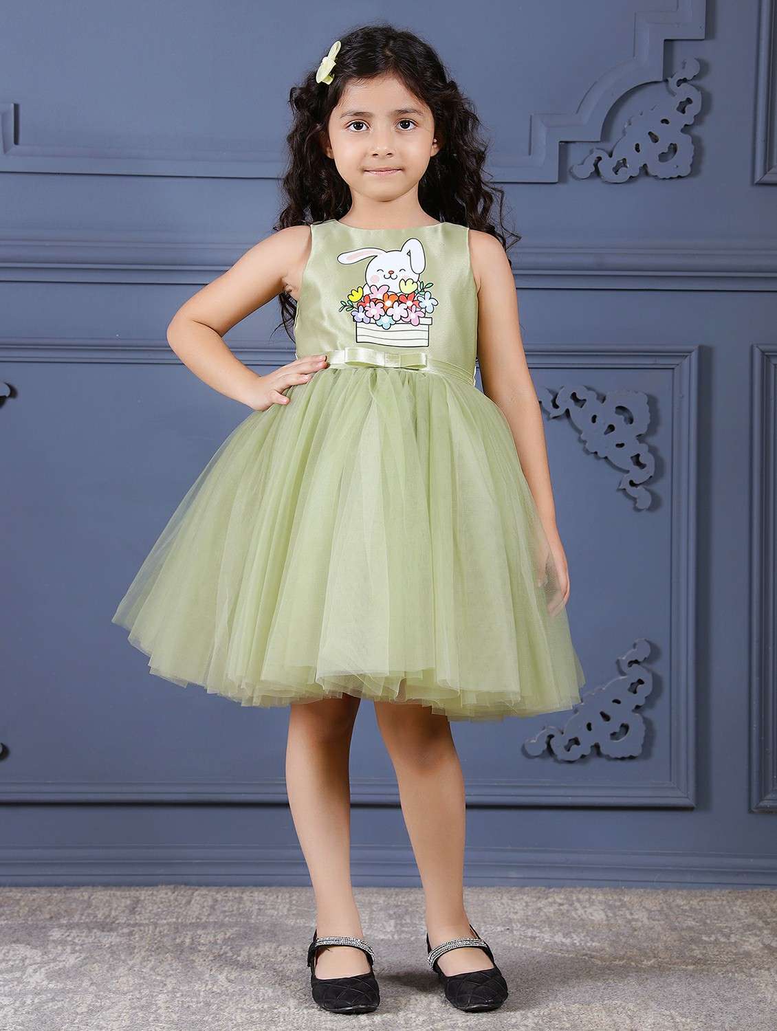 girls printed sleeveless fit & flare dress