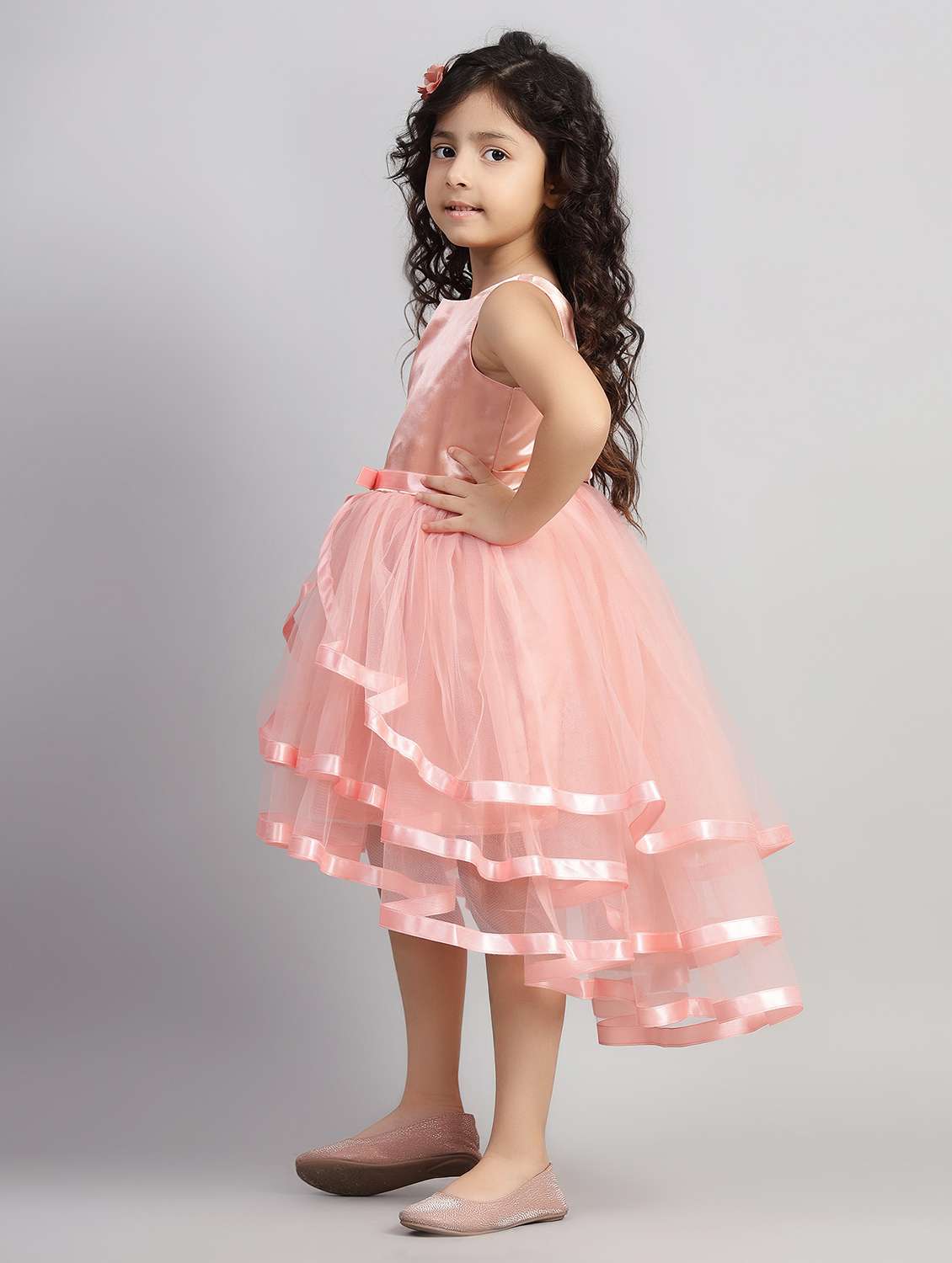 girls peach sleeveless ruffled dress - 21961561 -  Standard Image - 3