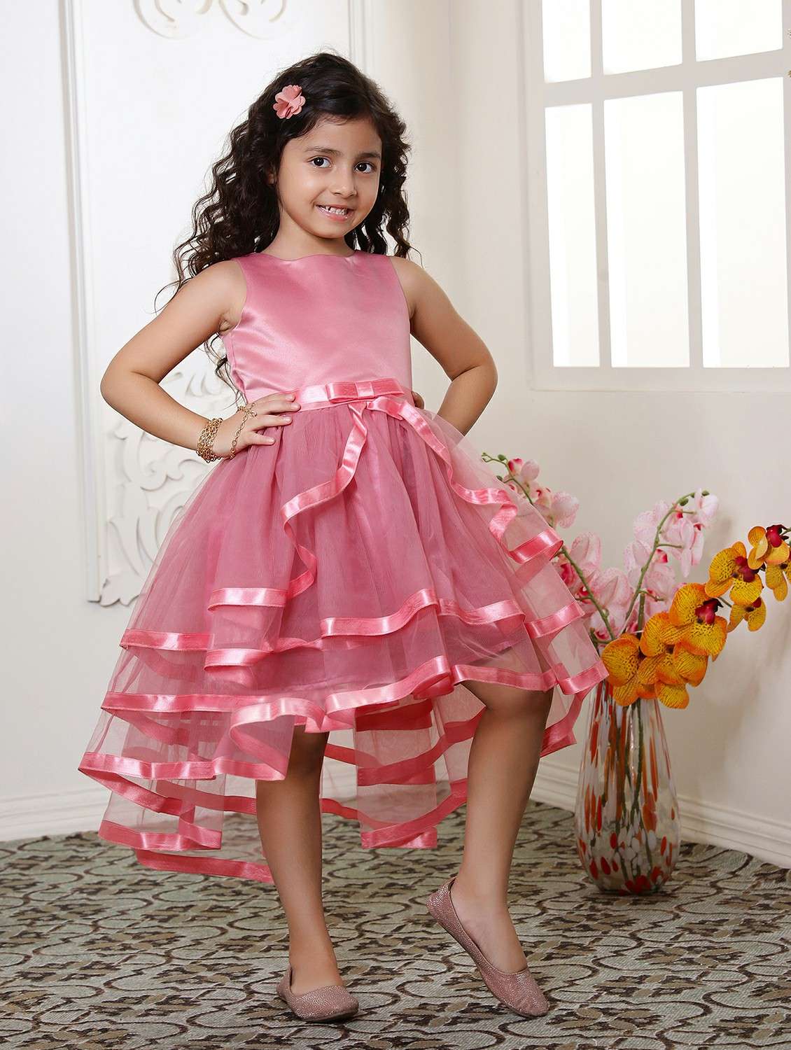 girls solid sleeveless ruffled dress