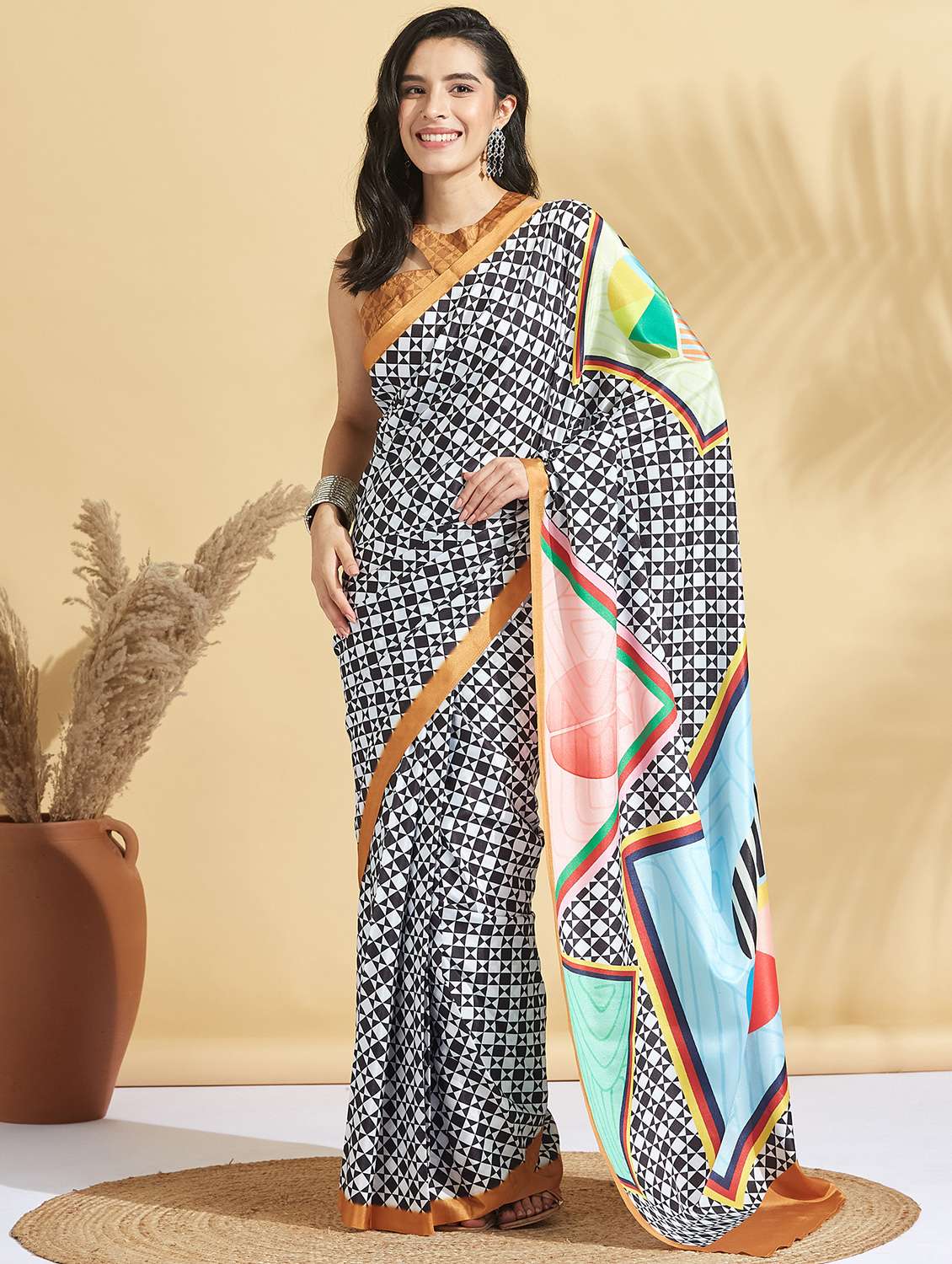 women printed ready to wear saree with blouse