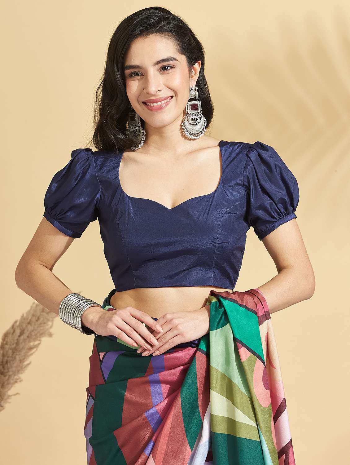 women printed ready to wear saree with blouse - 21961594 -  Standard Image - 3